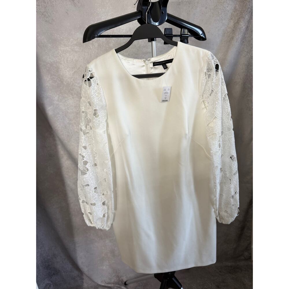 Women's White House Black Market Lace Sleeve Shift  Dress Ecru, Size 12, NWT
